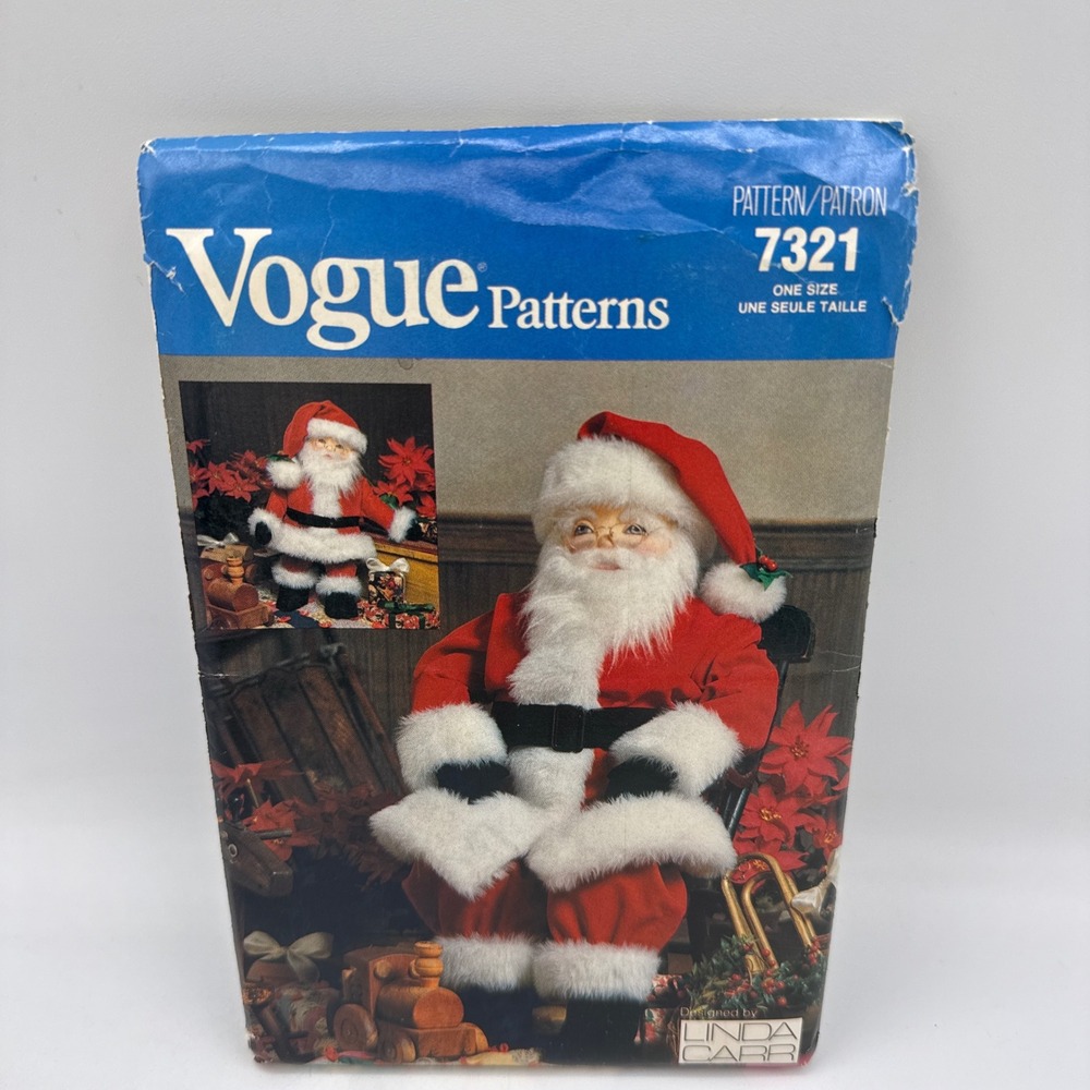 Vogue Patterns 7321 Santa Doll Pattern OS Red Linda Carr Vintage 1988 Christmas